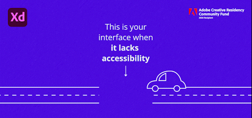 Car driving and the text pointing to a broken street: this is your interface when it has no accessibility